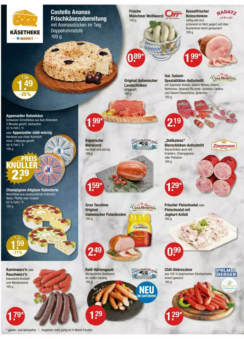 Aktueller Prospekt Vmarkt - Prospekte - von 07.08 bis 13.08.2025 - strona 2 - produkty: ACC, ananas, Ananasstücke, angebot, angebote, appenzeller, aufschnitt, bier, bierschinken, braten, bratwurst, brot, buch, champignon, champignons, chili, cin, debrecziner, doppelrahmstufe, eis, elle, fisch, fische, fleisch, fleischsalat, frischkäse, frischkäsezubereitung, gewürz, gin, hartkäse, Holz, im zarten saitling, joghur, joghurt, Kamin, Kaminwurz, Käse, käsetheke, kräuter, kräutern, landschinken, LG, milch, Mode, natur, oder kräuter, pfeffer, pistazien, pute, Rauch, saft, salami, salat, schinken, schnittkäse, schwein, schweizer schnittkäse, Spezi, Ti, torte, weichkäse, wein, wurst