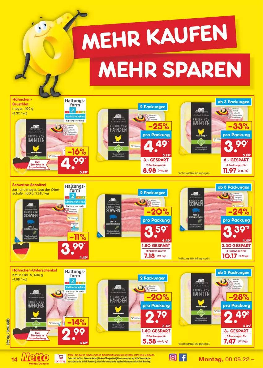 Aktueller Prospekt Netto Marken-Discount - Filial-Angebote - von 08.08 bis 13.08.2022 - strona 14 - produkty: brustfilet, eis, filet, hähnchenbrust, hähnchenbrustfilet, henkel, natur, ndk, reis, Schal, Schale, schenkel, schnitzel, schwein, schweine, schweine-schnitzel, Ti, versandkostenfrei, wein, weine