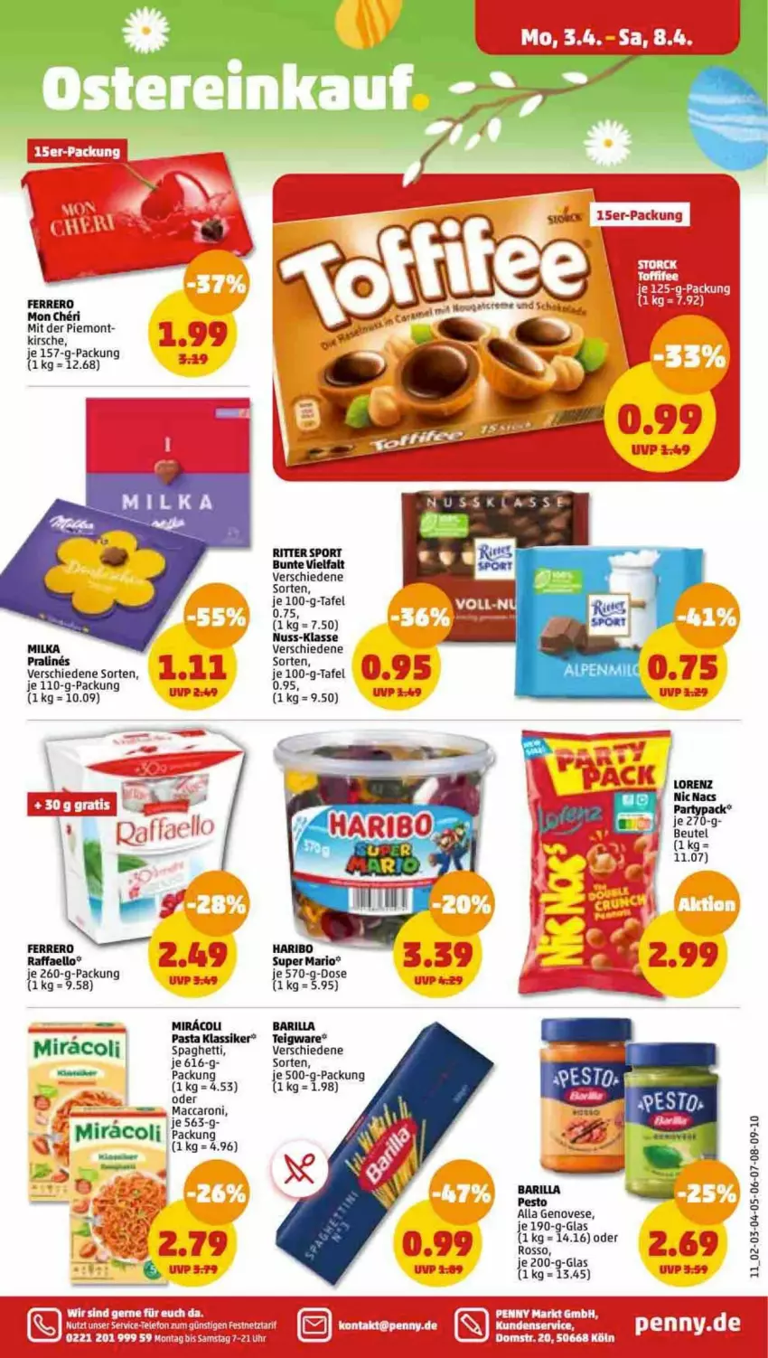 Aktueller Prospekt Penny - Prospekte - von 03.04 bis 08.04.2023 - strona 13 - produkty: bett, ferrero, genovese, kirsch, kirsche, milka, miracoli, pasta, raffaello, ritter, ritter sport, spaghetti, Sport, Ti, uhr