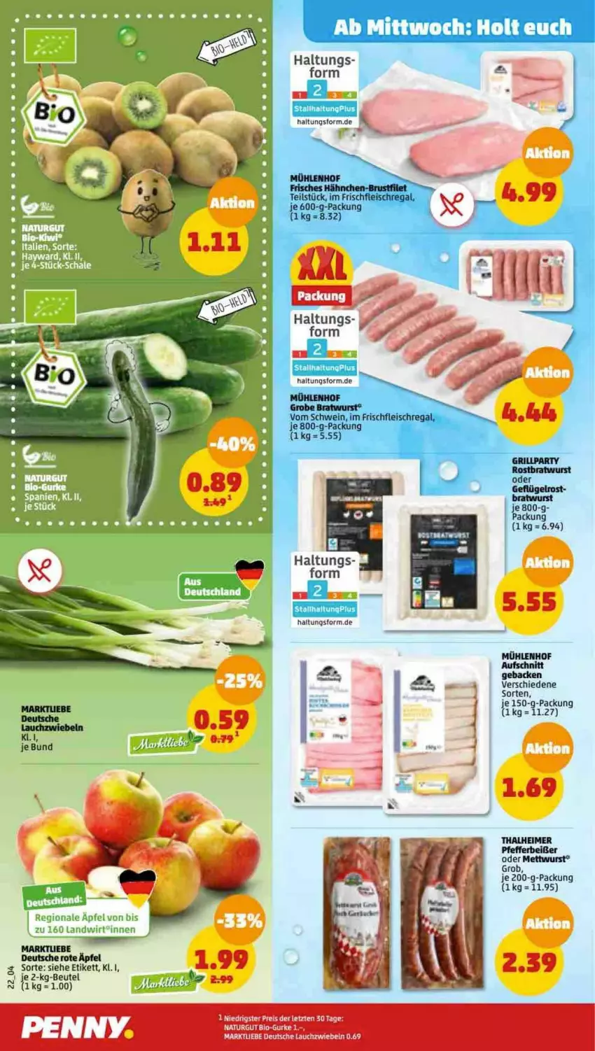 Aktueller Prospekt Penny - Prospekte - von 03.04 bis 08.04.2023 - strona 24 - produkty: aufschnitt, beutel, bio, bratwurst, eimer, eis, fleisch, Geflügel, grill, grobe bratwurst, gurke, Lauchzwiebel, lauchzwiebeln, Mett, mettwurst, natur, pfeffer, Pfefferbeißer, regal, reis, ring, rostbratwurst, schwein, tee, Ti, wein, wurst, ZTE, zwiebel, zwiebeln