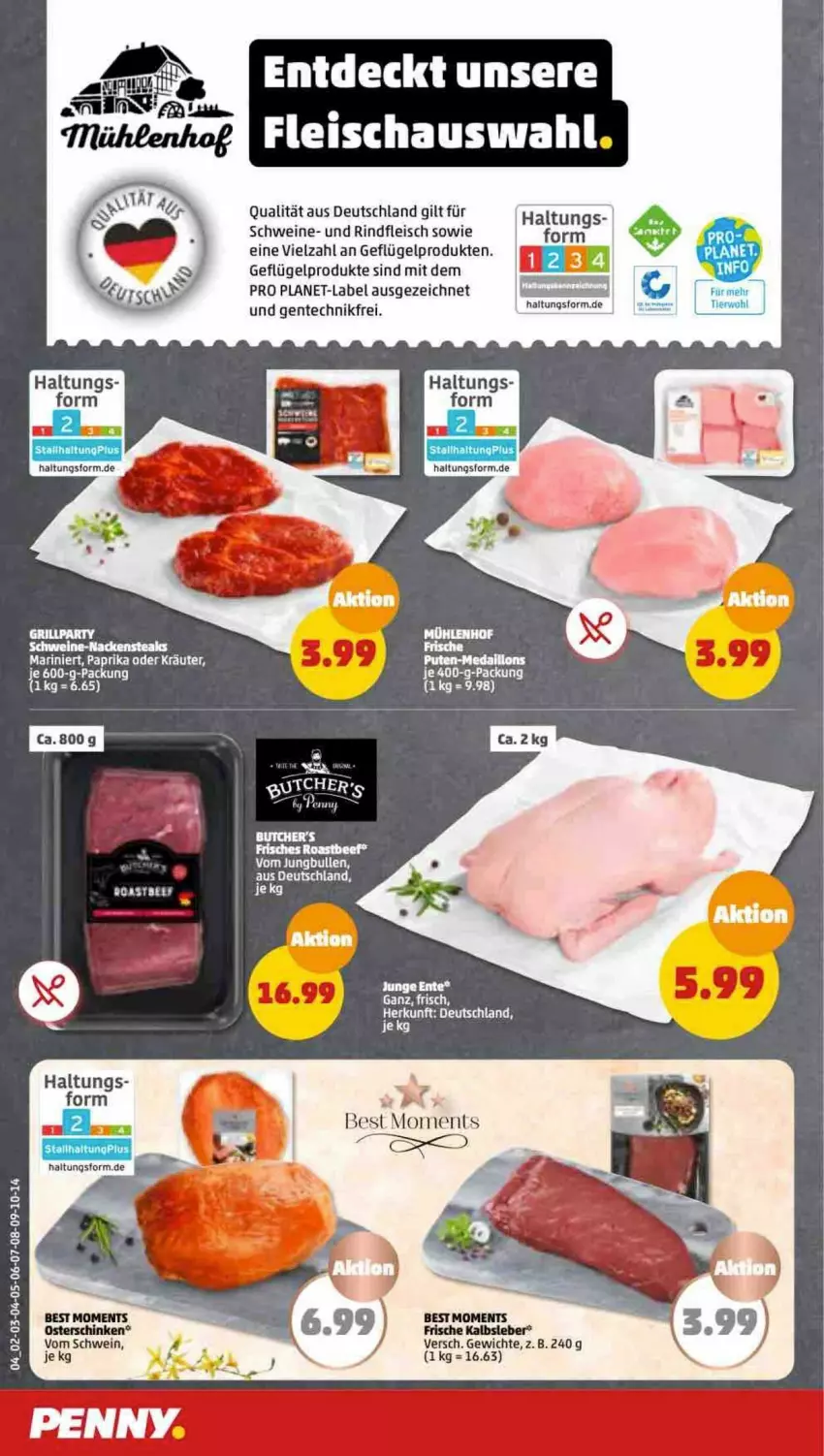 Aktueller Prospekt Penny - Prospekte - von 03.04 bis 08.04.2023 - strona 4 - produkty: eis, ente, fleisch, Geflügel, geflügelprodukte sind mit dem, jungbullen, Kalbsleber, medaillons, paprika, pute, rind, rindfleisch, schinken, schwein, schweine, Ti, wein, weine