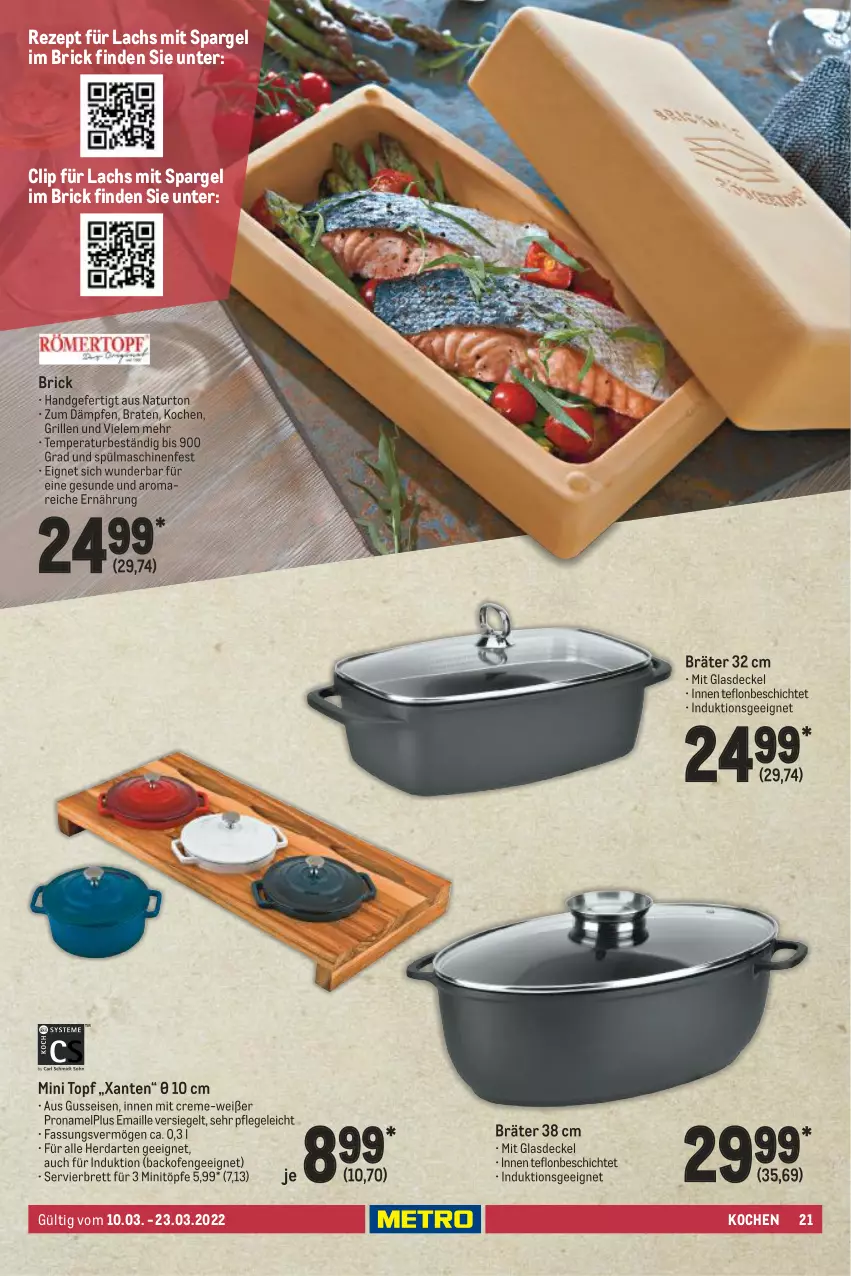 Aktueller Prospekt Metro - Kochen Spezial - von 10.03 bis 23.03.2022 - strona 21 - produkty: backofen, braten, creme, decke, Deckel, eis, Glasdeckel, grill, herdarten, lachs, maille, natur, Ofen, rezept, spargel, spülmaschinen, Ti, topf