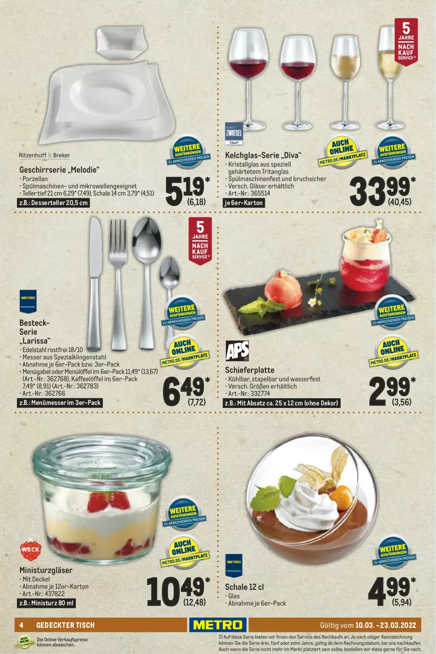 Aktueller Prospekt Metro - Kochen Spezial - von 10.03 bis 23.03.2022 - strona 4 - produkty: besteck, decke, Deckel, dessert, edelstahl, eis, elle, gabel, geschirr, Geschirrserie, Gläser, kaffee, latte, LG, Löffel, messer, mikrowelle, reis, Schal, Schale, Spezi, spülmaschinen, teller, Ti, tisch, wasser