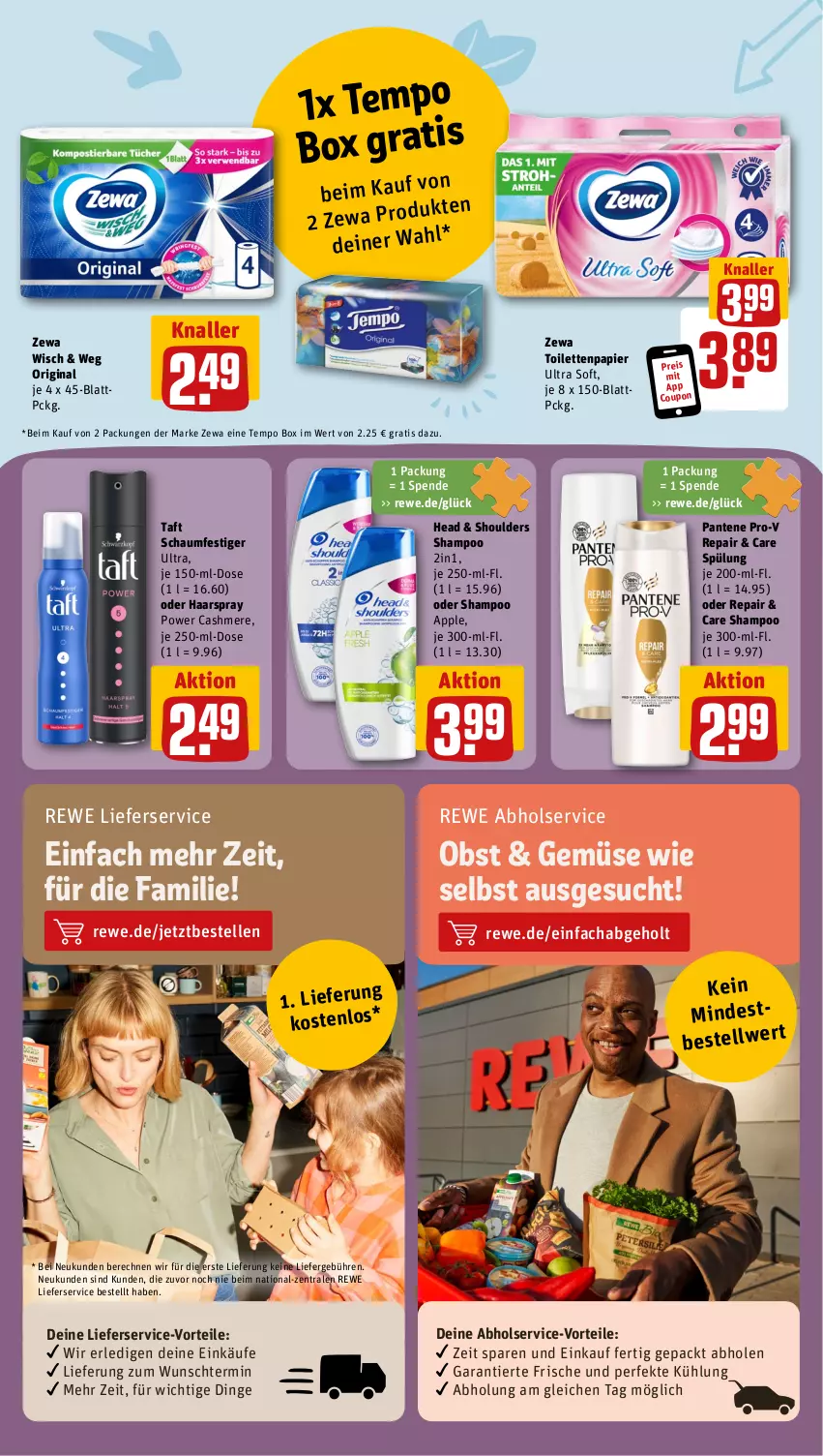 Aktueller Prospekt Rewe - Prospekte - von 04.09 bis 09.09.2023 - strona 20 - produkty: Apple, cashmere, coupon, eis, elle, gin, haarspray, lieferservice, obst, pantene, pantene pro-v, papier, pro-v, reis, schaumfestiger, shampoo, spülung, Taft, Tempo, Ti, toilettenpapier, zewa