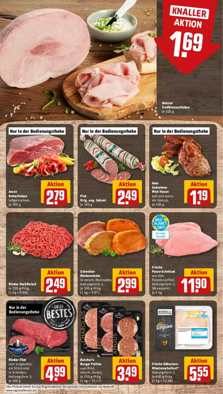 Aktueller Prospekt Rewe - Prospekte - von 04.09 bis 09.09.2023 - strona 8 - produkty: axe, braten, brustfilet, burger, eis, fenster, filet, fleisch, Frische Hähnchen, hackfleisch, Haxe, jungbullen, marinade, Meister, minutenschnitzel, nuss, pute, putenbrust, putenbrustfilet, rind, rinder, rinder-hackfleisch, rohschinken, Rückensteak, rückensteaks, salami, schinken, schnitzel, schwein, schweine, schweinerücken, steak, steaks, Ti, wein, weine