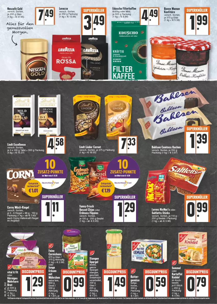 Aktueller Prospekt E Center - Angebote der Woche - von 26.09 bis 01.10.2022 - strona 12 - produkty: bahlsen, bett, beutel, bonne maman, brot, butter, comtess, comtess kuchen, discount, eduscho, eis, ente, filterkaffee, kaffee, kartoffel, konfitüre, korn, kraft, kuchen, lavazza, mam, nescafe, nuss, reis, riegel, tee, Ti, vita