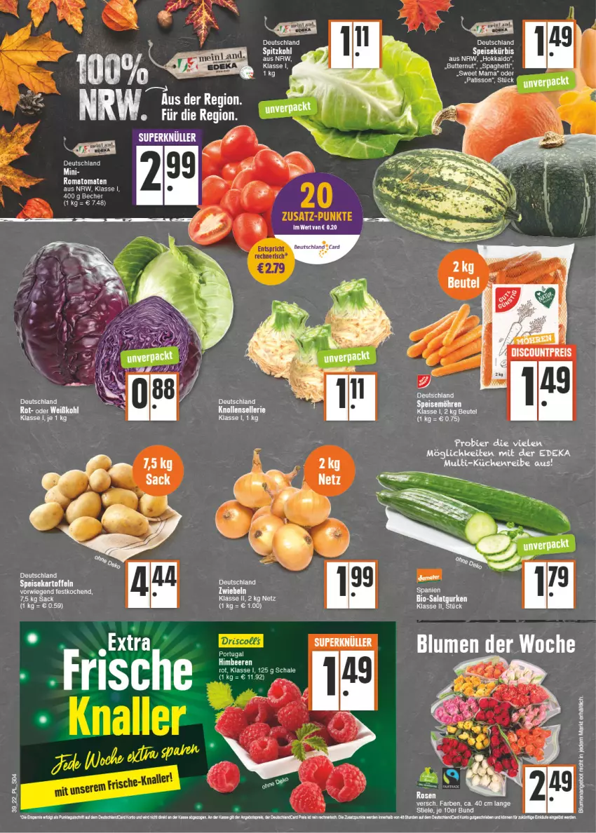 Aktueller Prospekt E Center - Angebote der Woche - von 26.09 bis 01.10.2022 - strona 4 - produkty: Becher, beere, beeren, bio, butter, deka, dip, eis, gurke, gurken, himbeer, himbeere, himbeeren, HP, kartoffel, kartoffeln, Kürbis, Romatomaten, salat, Salatgurke, salatgurken, Schal, Schale, spaghetti, speisekartoffeln, tee, Ti, tomate, tomaten