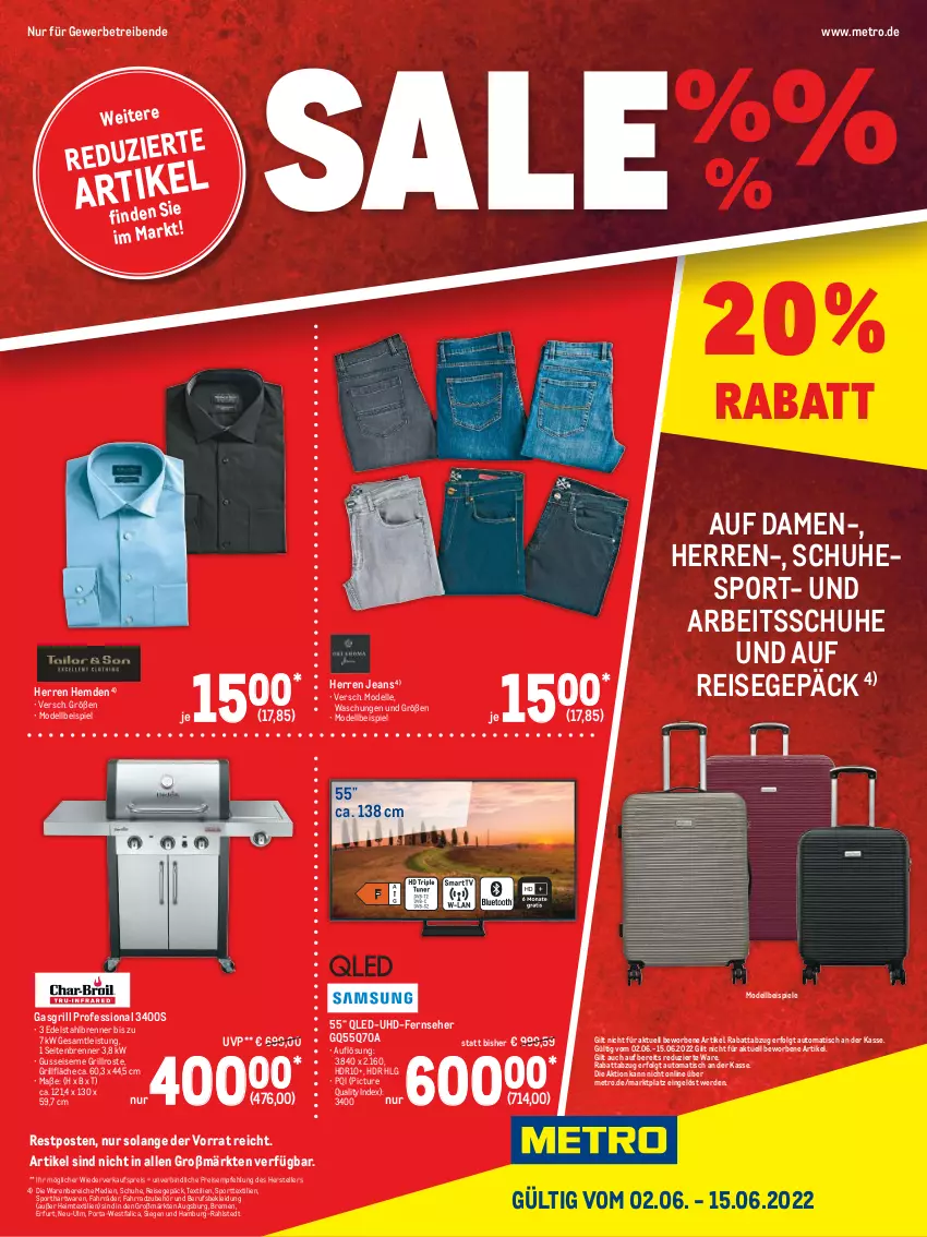 Aktueller Prospekt Metro - Sale Spezial - von 02.06 bis 15.06.2022 - strona 1 - produkty: auto, dell, edelstahl, eis, elle, erde, Fahrrad, fernseher, gasgrill, grill, grillfläche, grillrost, heimtextilien, hemd, hemden, jeans, kleid, Kleidung, LG, Metro, Mode, qled, reis, schuhe, Spiele, Sport, teller, Ti, tisch, uhd