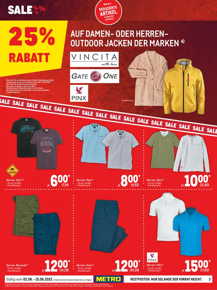 Aktueller Prospekt Metro - Sale Spezial - von 02.06 bis 15.06.2022 - strona 3 - produkty: auto, bermuda, dell, eis, erde, Fahrrad, heimtextilien, hose, Jacke, kleid, Kleidung, LG, Metro, Mode, reis, schuhe, shirt, Spiele, Sport, Ti, tisch