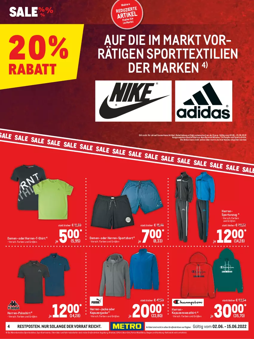 Aktueller Prospekt Metro - Sale Spezial - von 02.06 bis 15.06.2022 - strona 4 - produkty: Anzug, auto, erde, Fahrrad, herren-polo, herren-t-shirt, Jacke, Kapuzenjacke, LG, Metro, poloshirt, schuhe, shirt, Sport, sportschuhe, strümpfe, T-Shirt, Ti, tisch