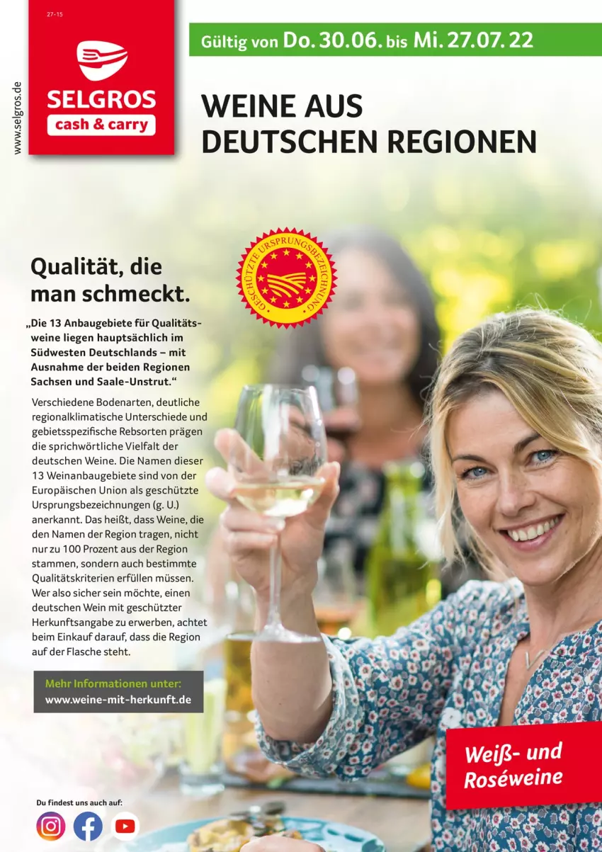 Aktueller Prospekt Selgros - Weinkatalog - von 30.06 bis 27.07.2022 - strona 1 - produkty: Bau, fisch, fische, flasche, LG, Liege, rwe, sac, Spezi, südwest, Ti, tisch, wein, weine, Weste, ZTE