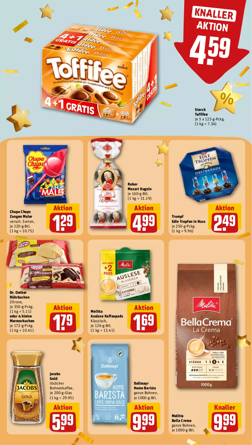 Aktueller Prospekt Rewe - Prospekte - von 25.09 bis 30.09.2023 - strona 17 - produkty: bella crema, bohne, bohnen, bohnenkaffee, chupa, chupa chups, dallmayr, Dr. Oetker, jacobs, Jacobs Gold, kaffee, kaffeepads, kuchen, Kugel, leine, löslicher bohnenkaffee, Marmorkuchen, melitta, nuss, rum, storck, Ti, toffifee, zitrone