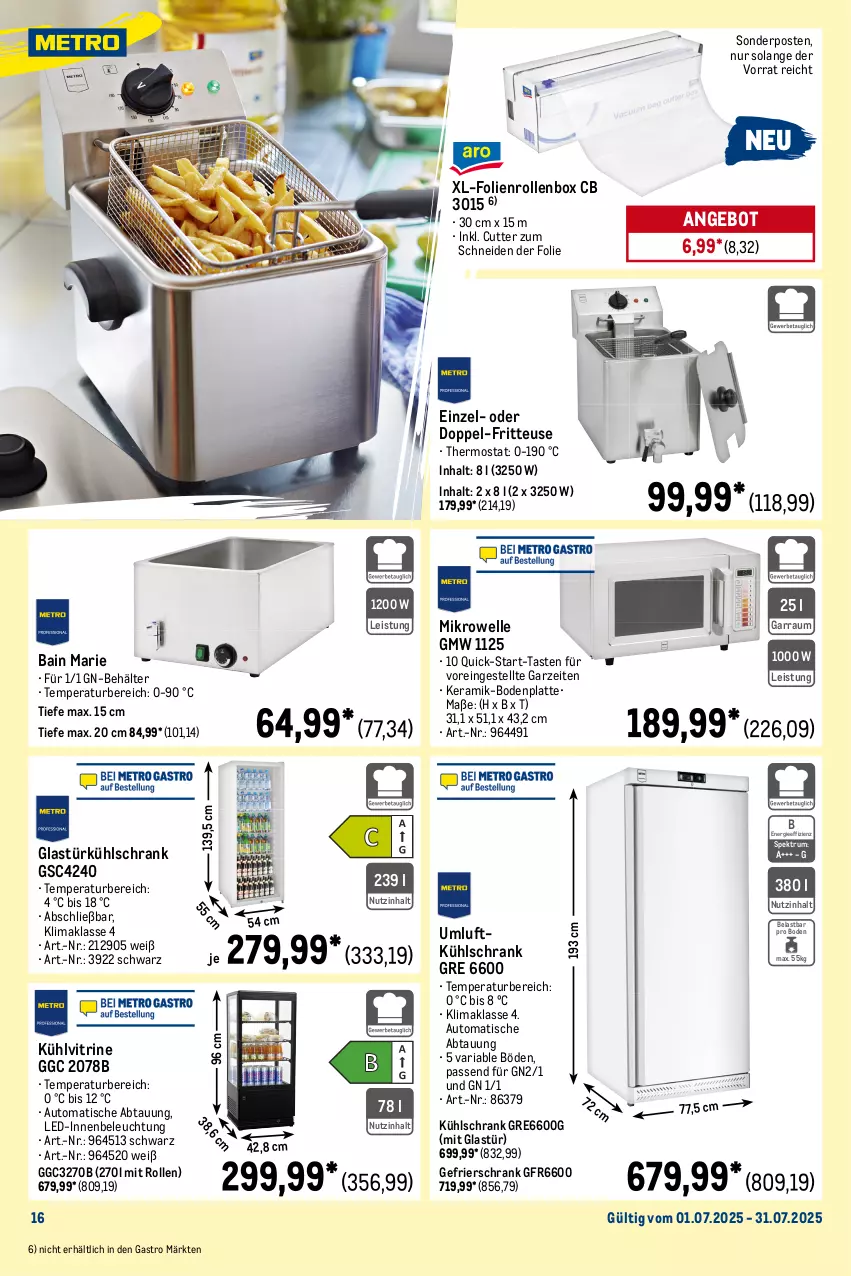 Aktueller Prospekt Metro - Monats-Menü - von 01.07 bis 31.07.2025 - strona 16 - produkty: ACC, angebot, auto, backofen, Behälter, beleuchtung, besteck, Bodenplatte, cocktail, decke, Deckel, eis, Elektro, elle, erde, fleisch, Fleischtopf, fritteuse, garraum, gefrierschrank, geschirr, Geschirrserie, Gläser, Glastür, kühlschrank, latte, LG, Löffel, messer, mikrowelle, Ofen, office, pfanne, reis, Ria, ring, Rollenbox, rum, saft, schneidebrett, Schrank, sonderposten, Spektrum, spülmaschinen, teller, thermostat, Ti, tiefpreis, tisch, topf, vitrine, wein, Weißwein