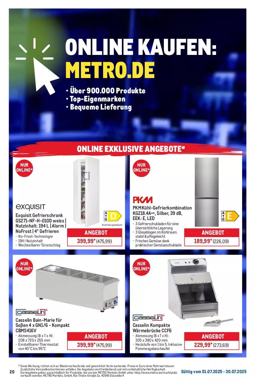 Aktueller Prospekt Metro - Monats-Menü - von 01.07 bis 31.07.2025 - strona 20 - produkty: angebot, angebote, eis, erde, gefrierkombination, gefrierschrank, kühl-gefrierkombination, Metro, ndk, pommes, Rauch, reis, Ria, rwe, Schrank, schubladen, Soße, thermostat, Ti, tisch