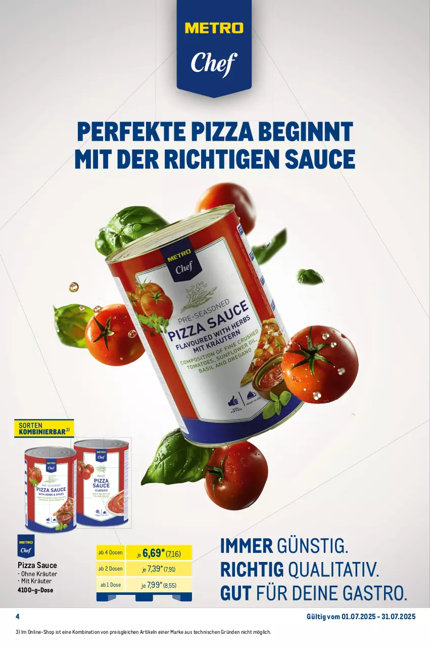 Aktueller Prospekt Metro - Monats-Menü - von 01.07 bis 31.07.2025 - strona 4 - produkty: bag-in-box, cin, eis, erde, gin, kräuter, leine, lion, mac, Metro, pizza, reis, rum, sauce, Ti, tisch, tomate, tomaten, tomatensauce