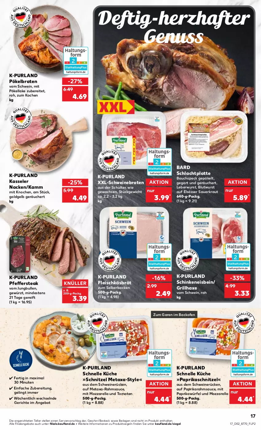 Aktueller Prospekt Kaufland - von 12.01 bis 18.01.2023 - strona 17 - produkty: angebot, angebote, auer, axe, backofen, Bau, besteck, braten, eis, elle, fleisch, geschirr, gewürz, grill, grillhaxe, Haxe, ilag, jungbullen, kasseler, Kraut, küche, latte, leberwurst, Metaxa, mit paprika, mozzarella, nuss, Ofen, paprika, pfeffer, purland, rel, sauce, Sauerkraut, schinken, schnitzel, schwein, schweine, schweinebraten, schweinerücken, Speck, steak, teller, Ti, tomate, tomaten, wein, weine, würfel, wurst