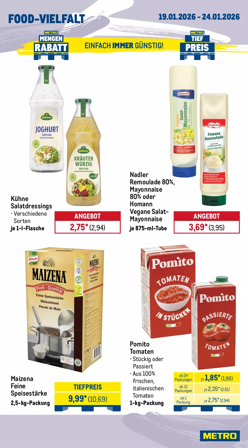 Aktueller Prospekt Metro - Wochen-Angebote Gastro - von 19.01 bis 24.01.2026 - strona 14 - produkty: angebot, decke, dressing, eis, flasche, homann, Kühne, mayonnaise, nadler, olive, oliven, paprika, pomito, reis, remoulade, salat, salatdressing, Spezi, Ti, tiefpreis, tisch, tomate, tomaten, tomatenmark, Yo