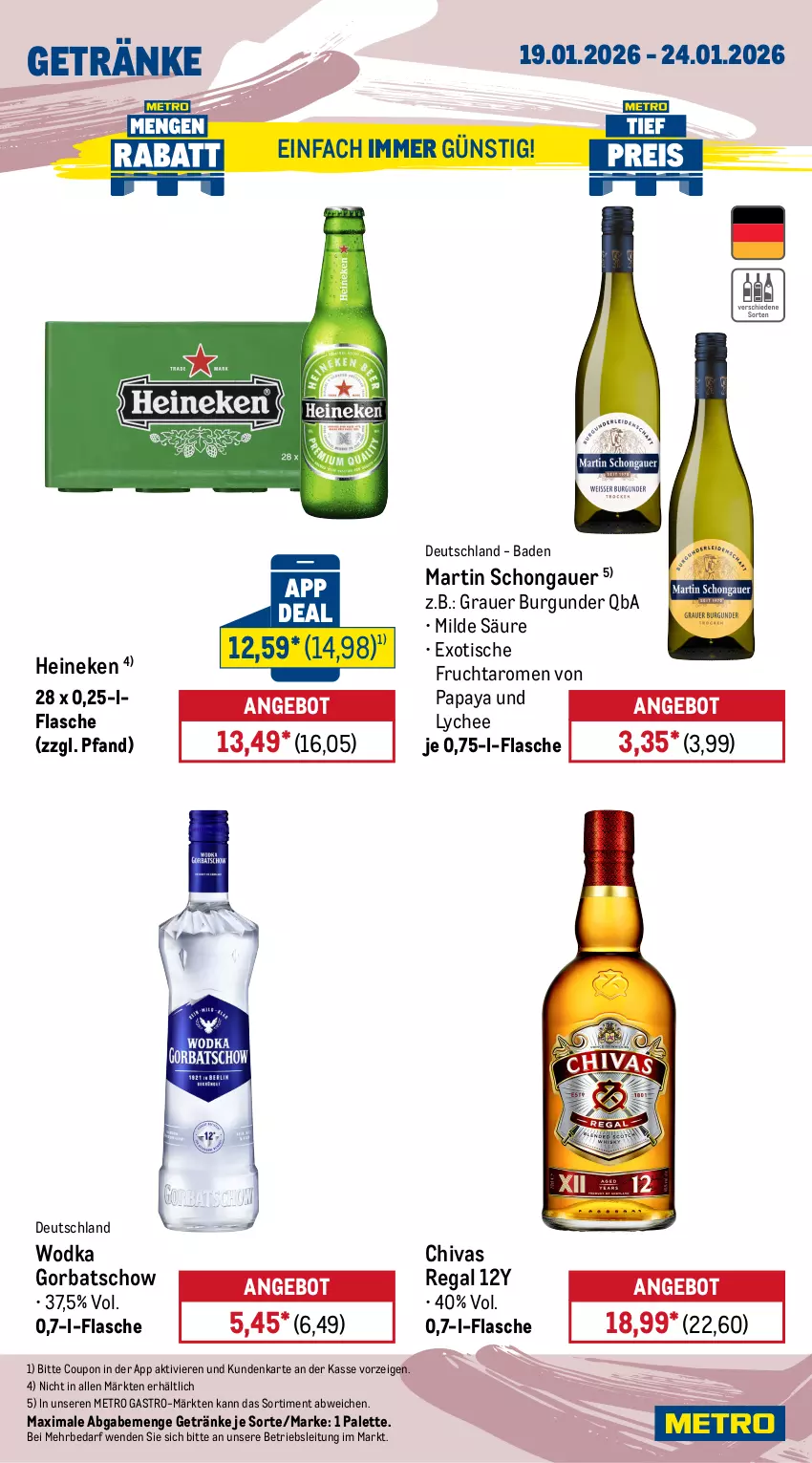 Aktueller Prospekt Metro - Wochen-Angebote Gastro - von 19.01 bis 24.01.2026 - strona 17 - produkty: angebot, auer, Bad, bohne, burgunder, coupon, drink, eis, energy drink, espresso, flasche, frucht, getränk, getränke, Gorbatschow, grauer burgunder, haribo, heineken, lavazza, Metro, metro gastro, Palette, Papaya, red bull, regal, reis, schweppes, Ti, tisch, wodka