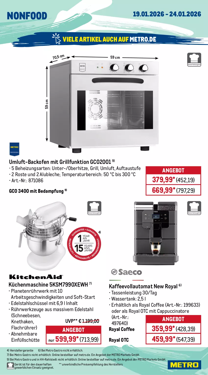 Aktueller Prospekt Metro - Wochen-Angebote Gastro - von 19.01 bis 24.01.2026 - strona 19 - produkty: angebot, auer, aust, auto, backofen, beutel, bodensauger, bodenstaubsauger, Cap, cin, edelstahl, eis, elle, grill, kaffee, kaffeevollautomat, kraft, küche, Küchen, küchenmaschine, Metro, metro gastro, möbel, Ofen, persil, reis, rwe, schlauch, Schneebesen, schüssel, staubbeutel, staubsauger, tasse, teller, Ti, vollwaschmittel, waschmittel, wasser, wassertank, wc frisch, WC Frisch Kraft Aktiv, werkzeug, werkzeuge