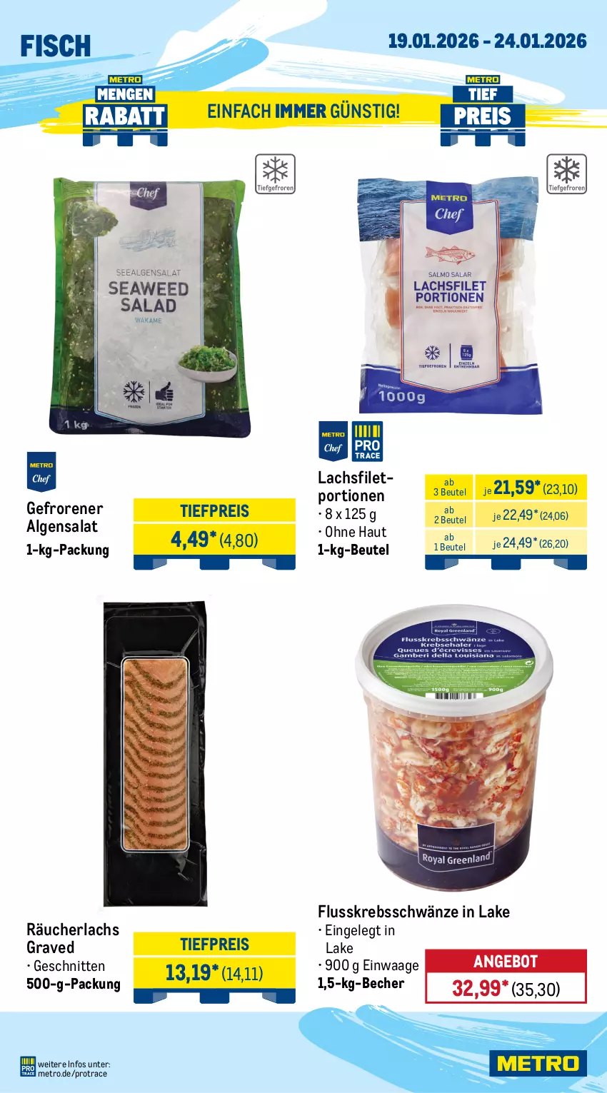 Aktueller Prospekt Metro - Wochen-Angebote Gastro - von 19.01 bis 24.01.2026 - strona 7 - produkty: Abtei, angebot, angebote, aqua, Becher, beutel, eis, elle, filet, fisch, fischtheke, forelle, frischfisch, Krebs, lachs, lachsfilet, LG, Metro, Räucherlachs, reis, rel, salat, schnitten, seelachsfilet, teppich, Ti, tiefpreis, Waage, Wild, Zander