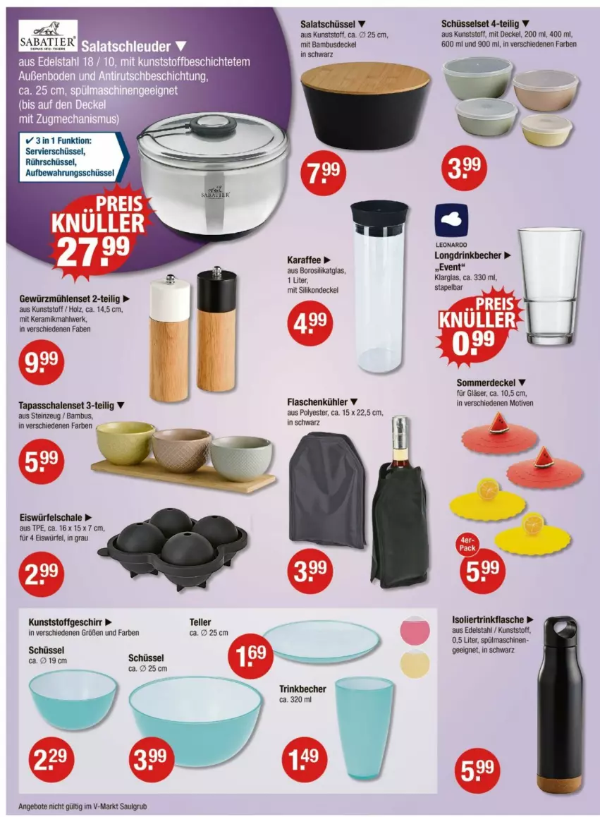 Aktueller Prospekt Vmarkt - Prospekte - von 22.05 bis 28.05.2025 - strona 20 - produkty: angebot, angebote, bambus, Becher, decke, Deckel, drink, edelstahl, eis, eiswürfel, elle, erde, flasche, geschirr, gewürz, Gewürzmühle, Gläser, Holz, Karaffe, leonardo, LG, salat, Schal, Schale, schüssel, spülmaschinen, Tapas, teller, Ti, trinkbecher, trinkflasche, würfel