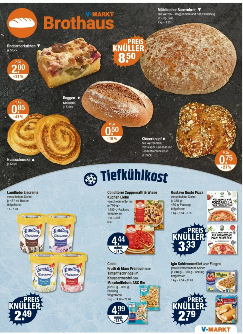 Aktueller Prospekt Vmarkt - Prospekte - von 22.05 bis 28.05.2025 - strona 5 - produkty: auer, Bau, Bauer, Becher, bio, brot, coppenrath, creme, eis, eiscreme, filegro, filet, fisch, fleisch, frutti di mare, iglo, kuchen, landliebe, landliebe eiscreme, mac, Mantel, mozzarella, pizza, rel, rhabarber, ring, schlemmerfilet, Semmel, Ti, Tintenfischringe, Yo
