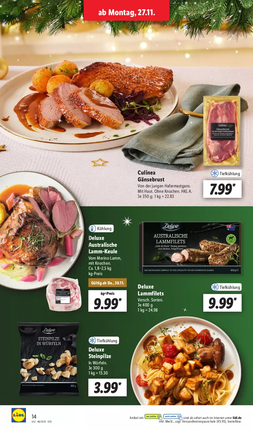 Aktueller Prospekt Lidl - Aktionsprospekt - von 27.11 bis 02.12.2023 - strona 16 - produkty: aust, eis, filet, filets, Gänsebrust, hafer, lamm, Lammfilets, ndk, pilze, reis, Schal, Schale, Steinpilze, Ti, würfel