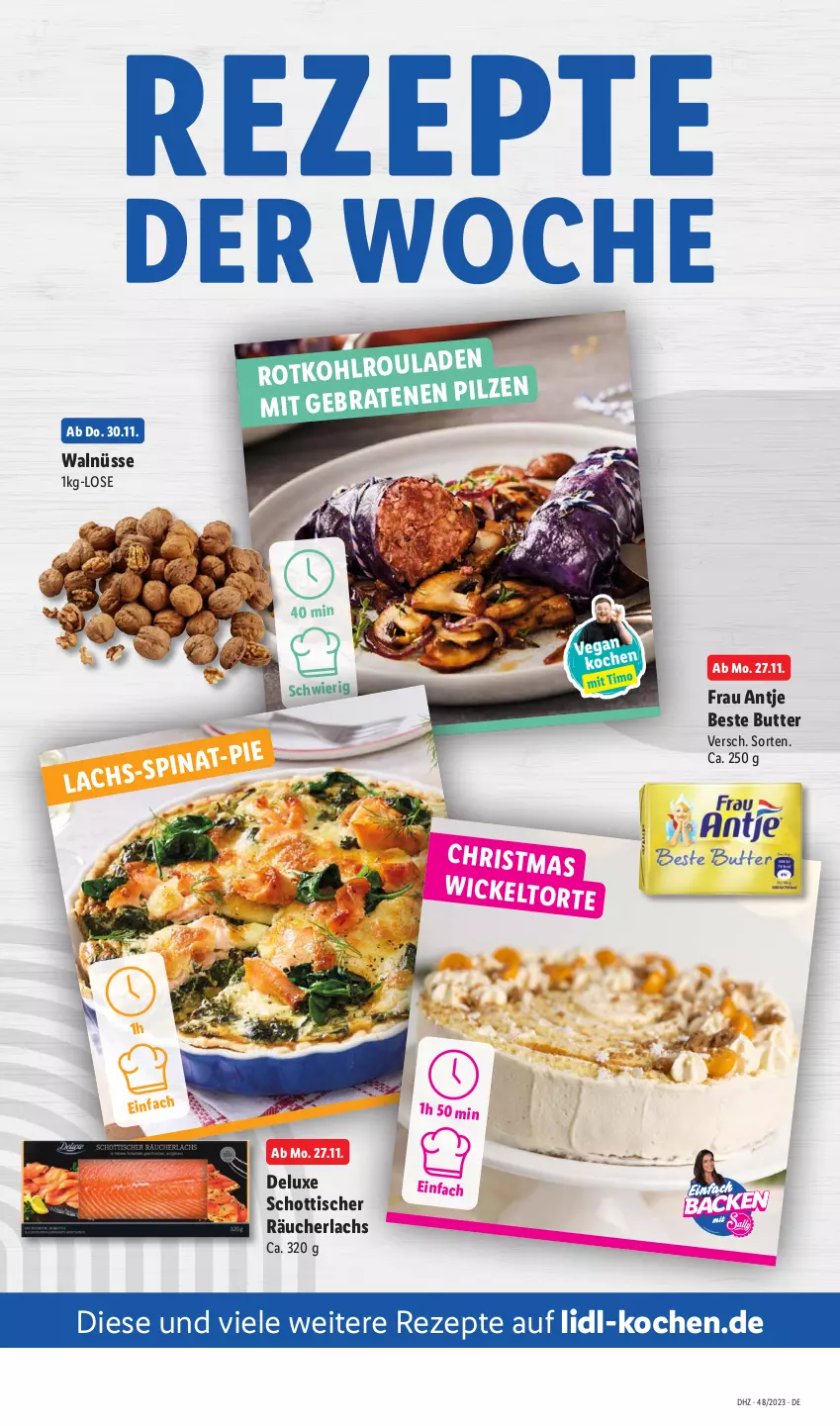 Aktueller Prospekt Lidl - Aktionsprospekt - von 27.11 bis 02.12.2023 - strona 4 - produkty: beste butter, braten, butter, frau antje, lachs, pilze, Räucherlachs, rezept, rezepte, rotkohl, schott, Ti, tisch, WICK