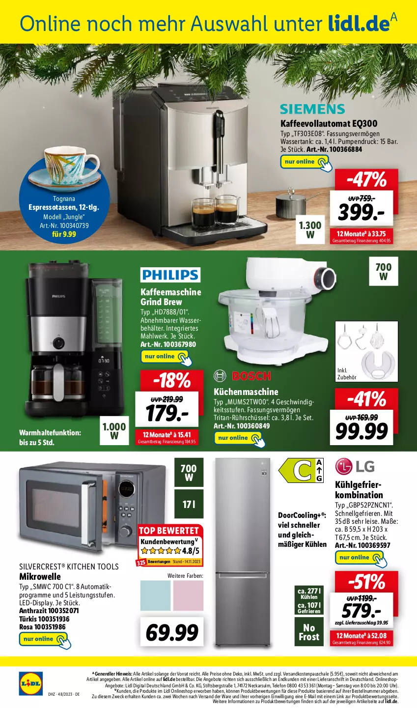 Aktueller Prospekt Lidl - Aktionsprospekt - von 27.11 bis 02.12.2023 - strona 44 - produkty: angebot, angebote, auto, Behälter, dell, eis, elle, espresso, gefrierkombination, kaffee, kaffeemaschine, kaffeevollautomat, küche, Küchen, küchenmaschine, LG, mikrowelle, Mode, ndk, reis, rel, rind, Rührschüssel, Schal, Schale, schüssel, silvercrest, tasse, telefon, Ti, uhr, wasser, wassertank, weck