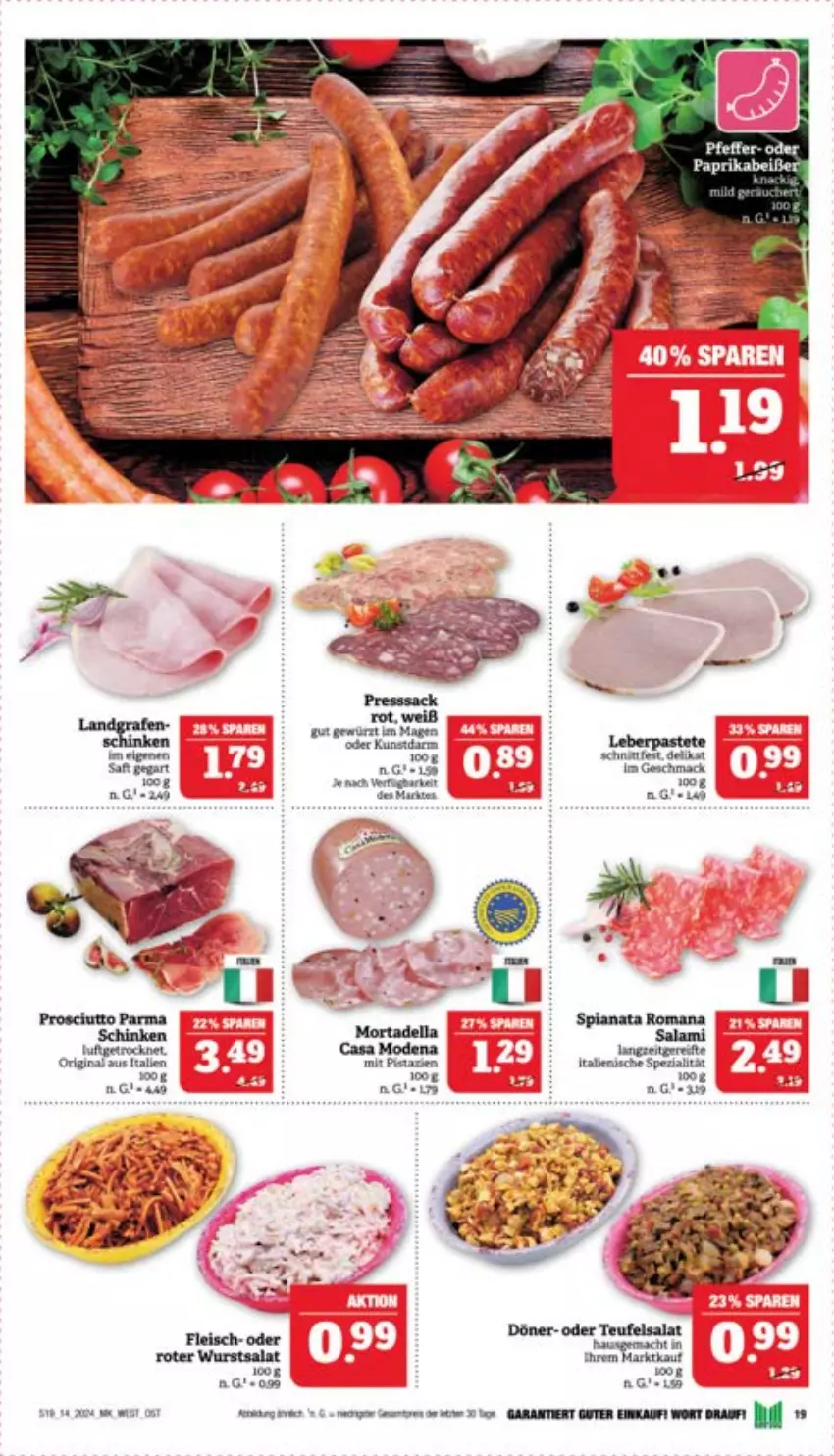 Aktueller Prospekt Marktkauf - Prospekt - von 31.03 bis 06.04.2024 - strona 21 - produkty: Casa Modena, eis, fleisch, gin, mac, Mode, pfeffer, salami, salat, wurst