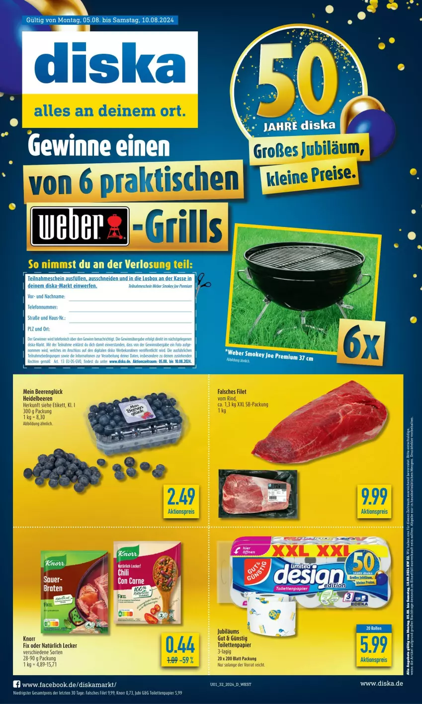 Aktueller Prospekt Diska - von 29.07 bis 03.08.2024 - strona 1 - produkty: angebot, angebote, beere, beeren, eis, Falsches Filet, filet, knorr, knorr fix, papier, reis, Ti, toilettenpapier, ZTE