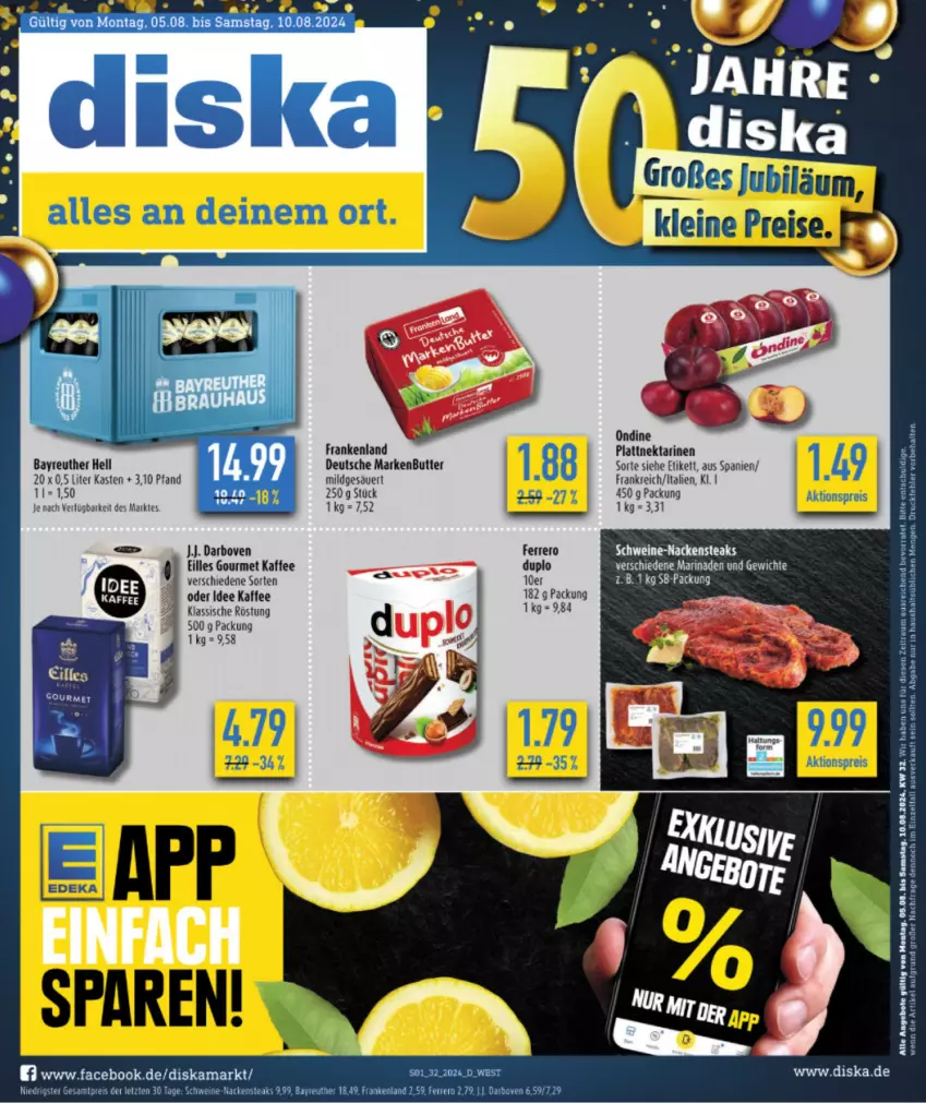 Aktueller Prospekt Diska - von 29.07 bis 03.08.2024 - strona 3 - produkty: angebot, angebote, butter, darbo, darboven, duplo, eilles gourmet, eis, ferrero, kaffee, lion, marinade, markenbutter, Nackensteak, nackensteaks, Nektar, nektarinen, reis, schwein, schweine, steak, steaks, Ti, wein, weine, ZTE