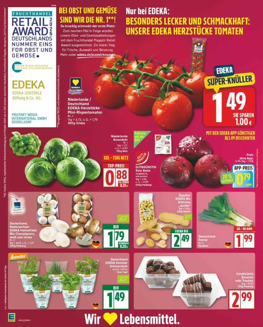 Aktueller Prospekt Edeka - Prospekte - von 03.11 bis 08.11.2025 - strona 2 - produkty: Abtei, bio, braun, deka, eier, eis, ente, frucht, gemuse, LG, magazin, mini-rispentomaten, obst, Rauch, reis, rispentomaten, rosen, Rosenkohl, Ti, tomate, tomaten, und gemüse, Yo, ZTE