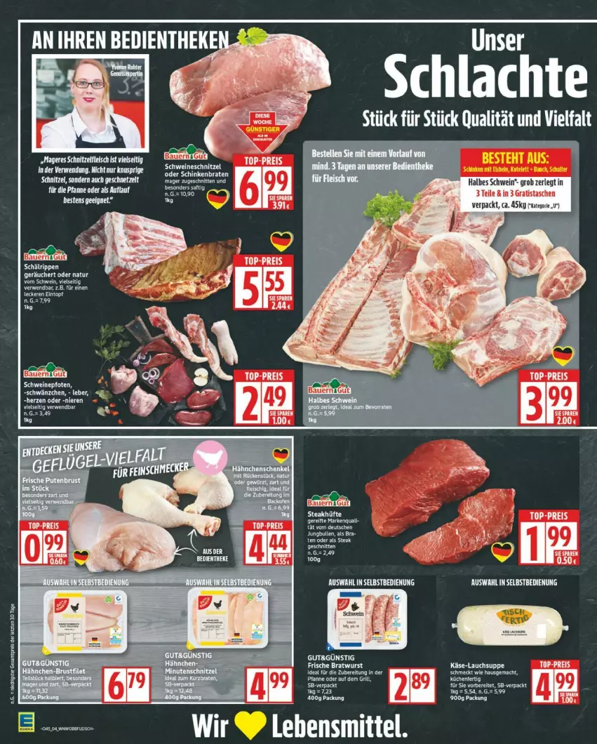 Aktueller Prospekt Edeka - Prospekte - von 03.11 bis 08.11.2025 - strona 4 - produkty: bratwurst, eis, fleisch, jungbullen, Käse, lebensmittel, Rippen, schnitzel, schwein, schweine, suppe, Tasche, taschen, Ti, wein, weine, wurst