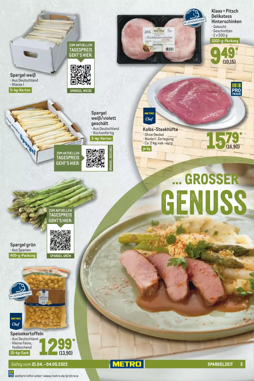 Aktueller Prospekt Metro - GastroJournal - von 21.04 bis 04.05.2022 - strona 3 - produkty: decke, Deckel, eis, elle, hinterschinken, kartoffel, kartoffeln, küche, Küchen, leine, Metro, reis, sac, schinken, schnitten, spargel, spargel grün, speisekartoffeln, steak, steakhüfte, Ti