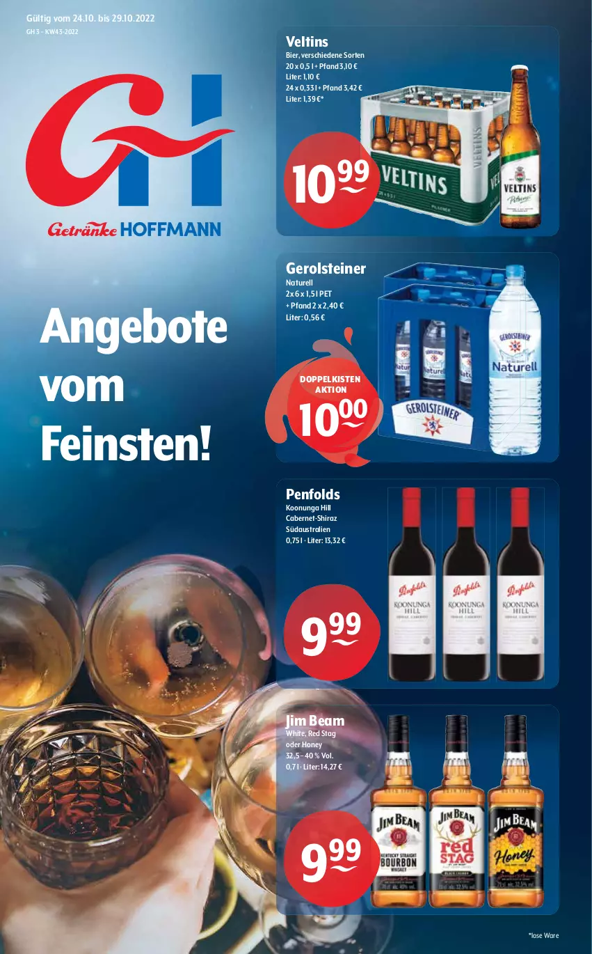 Aktueller Prospekt Getraenke Hoffmann - Prospekte - von 24.10 bis 29.10.2022 - strona 1 - produkty: angebot, angebote, aust, bier, cabernet, gerolsteine, gerolsteiner, jim beam, natur, rel, steiner, Ti, veltins