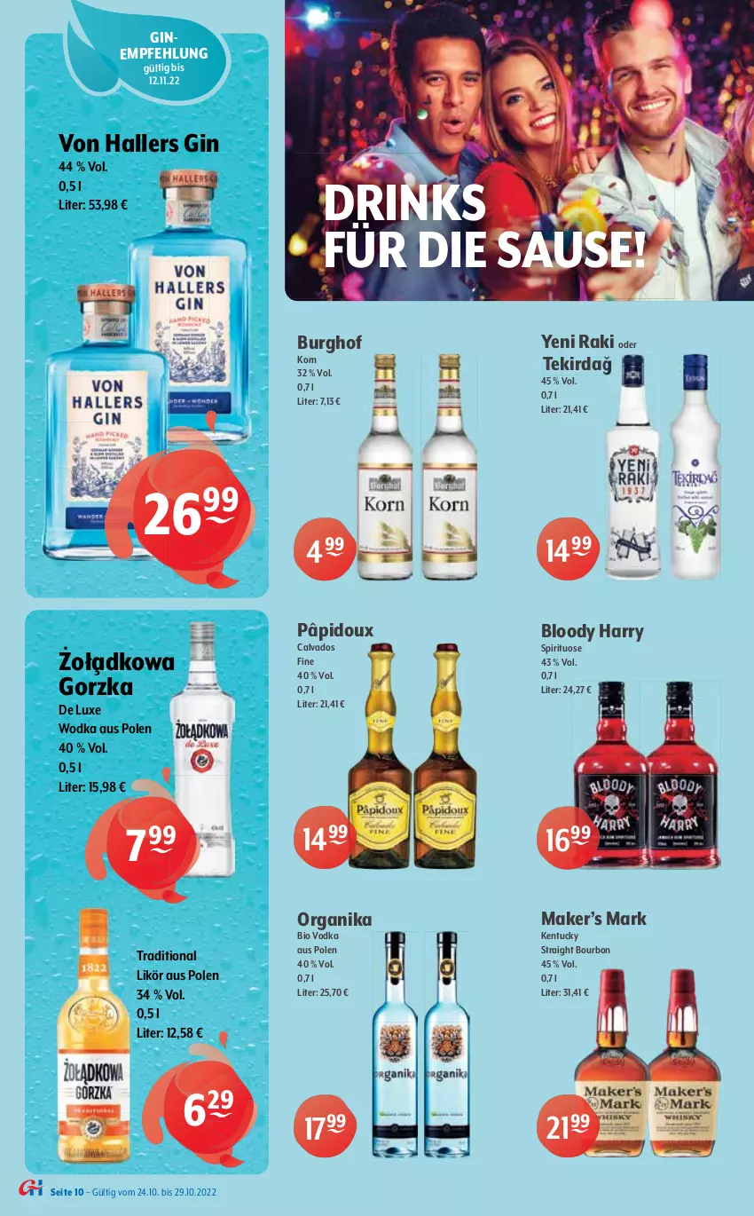 Aktueller Prospekt Getraenke Hoffmann - Prospekte - von 24.10 bis 29.10.2022 - strona 10 - produkty: alkohol, beere, beeren, bio, bourbon, brombeere, brombeeren, burgunder, cola, drink, drinks, dry gin, eis, ente, freixenet, frucht, früchte, früchten, gin, grauburgunder, jack daniel, Jack Daniel’s, jahrgangssekt, kentucky straight, kirsch, kirsche, kirschen, korn, leine, likör, mac, Meister, mumm, reifen, Ria, rioja, saft, sekt, spätburgunder, Ti, tuc, vodka, wein, weine, whiskey, WICK, Wild, wodka, yeni raki