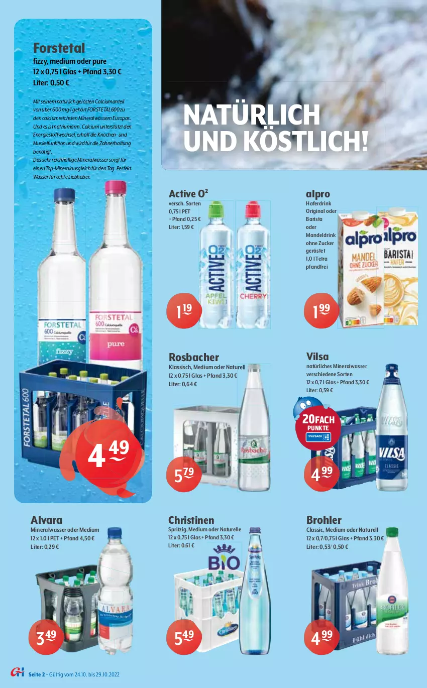 Aktueller Prospekt Getraenke Hoffmann - Prospekte - von 24.10 bis 29.10.2022 - strona 2 - produkty: alpro, Alwa, Bad, Berger, Brei, Calcium, drink, eis, elle, Forstetal, frucht, gerolsteine, gerolsteiner, Gesundheit, gin, hafer, Haferdrink, hella, mac, mandel, Mandeldrink, mineralwasser, mit frucht, natur, natürliches mineralwasser, rel, rheinfels quelle, ring, rwe, salz, sanpellegrino, Selters, Sprudel, steiner, Ti, tisch, vilsa, wasser, wein, weine, zucker