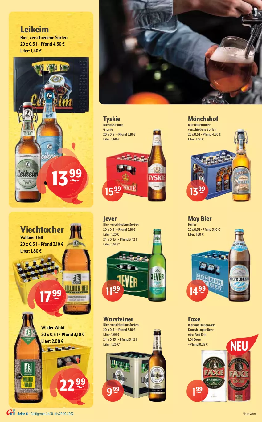 Aktueller Prospekt Getraenke Hoffmann - Prospekte - von 24.10 bis 29.10.2022 - strona 6 - produkty: Alpirsbacher, axe, bier, elle, Früh Kölsch, getränk, jever, kellerbier, mais, mönchshof, Moy Bier, oder radler, pils, pilsener, radler, Spaten, steiner, Ti, tyskie, veltins, warsteiner, WICK, Wild