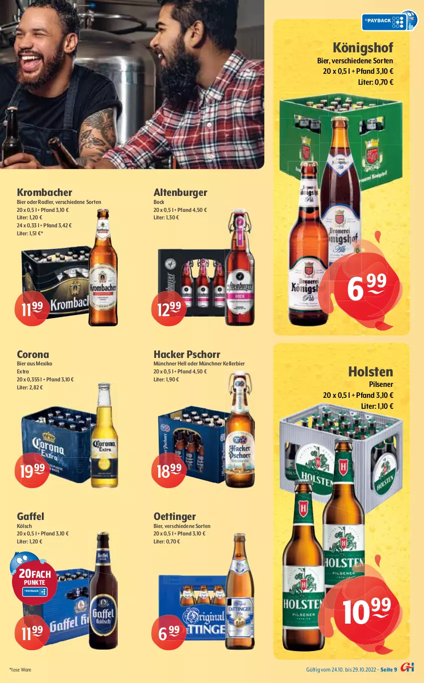 Aktueller Prospekt Getraenke Hoffmann - Prospekte - von 24.10 bis 29.10.2022 - strona 9 - produkty: alkohol, altenburger, Berger, bier, bitburger, burger, corona, diebels, eis, elle, erde, fernseher, getränk, getränke, gewinnspiel, Guinness, hacker pschorr, hasseröder, holsten, holsten pilsener, kellerbier, Kilkenny, krombache, krombacher, LG, nuss, oder radler, oettinger, pils, pilsener, pilsner, premium pils, radeberger, radeberger pilsner, radler, Spezi, Spiele, störtebeker, Ti, weck