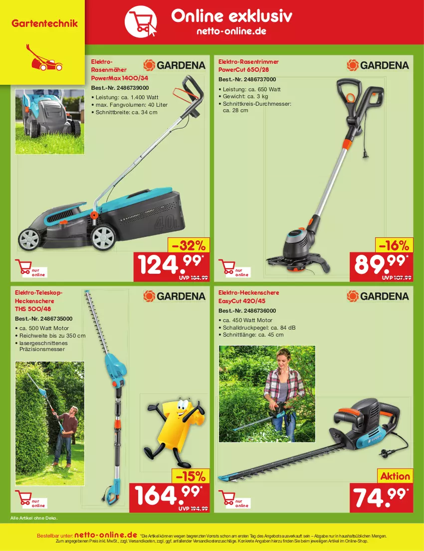 Aktueller Prospekt Netto Marken-Discount - Filial-Angebote - von 10.07 bis 15.07.2023 - strona 48 - produkty: angebot, Brei, eis, Elektro, ente, Garten, heckenschere, messer, ndk, rasen, rasenmäher, rasentrimmer, reis, Schal, Schere, schnitten, Teleskop, Ti, ZTE