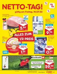Gazetka promocyjna Netto Marken-Discount - Filial-Angebote - Gazetka - ważna od 15.07 do 15.07.2023 - strona 43 - produkty: akku, alpro, angebot, aufstrich, bestpreis, Brei, brot, brotaufstrich, drink, eis, hafer, kraft, ladegerät, messer, Popp, rasen, rasentrimmer, reis, schwein, schweine, soja, Teleskop, Ti, wein, weine, ZTE