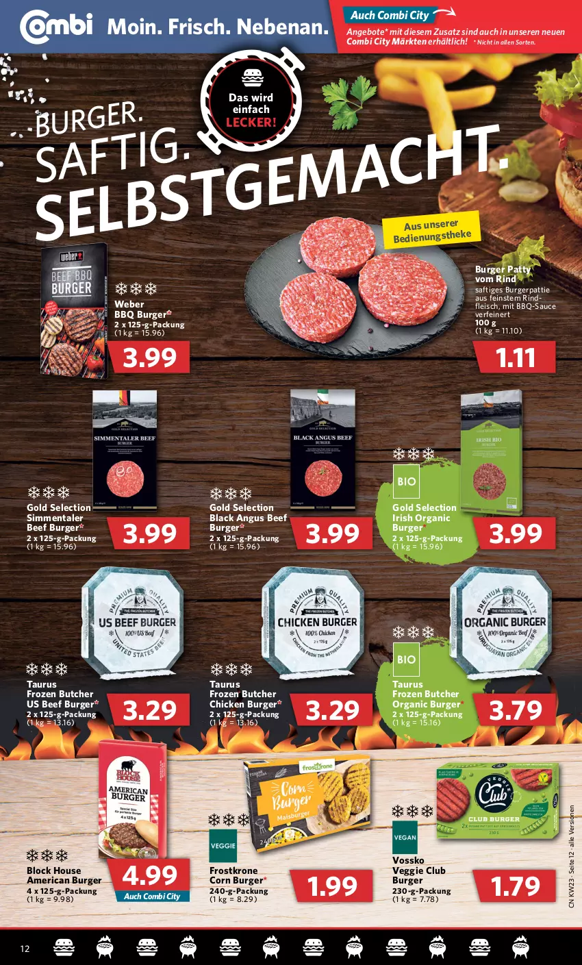 Aktueller Prospekt Combi - Prospekte - von 07.06 bis 11.06.2022 - strona 12 - produkty: angebot, angebote, bbq-sauce, beef, burger, eis, fleisch, krone, lack, rind, rindfleisch, saft, sauce, sim, Ti, veggie, vossko, weber