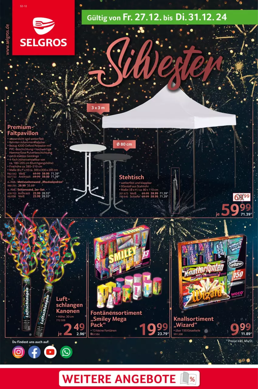 Aktueller Prospekt Selgros - Silvester - von 27.12 bis 31.12.2024 - strona 1 - produkty: angebot, angebote, erde, Knallsortiment, LG, tee, Ti, tisch, Zelt