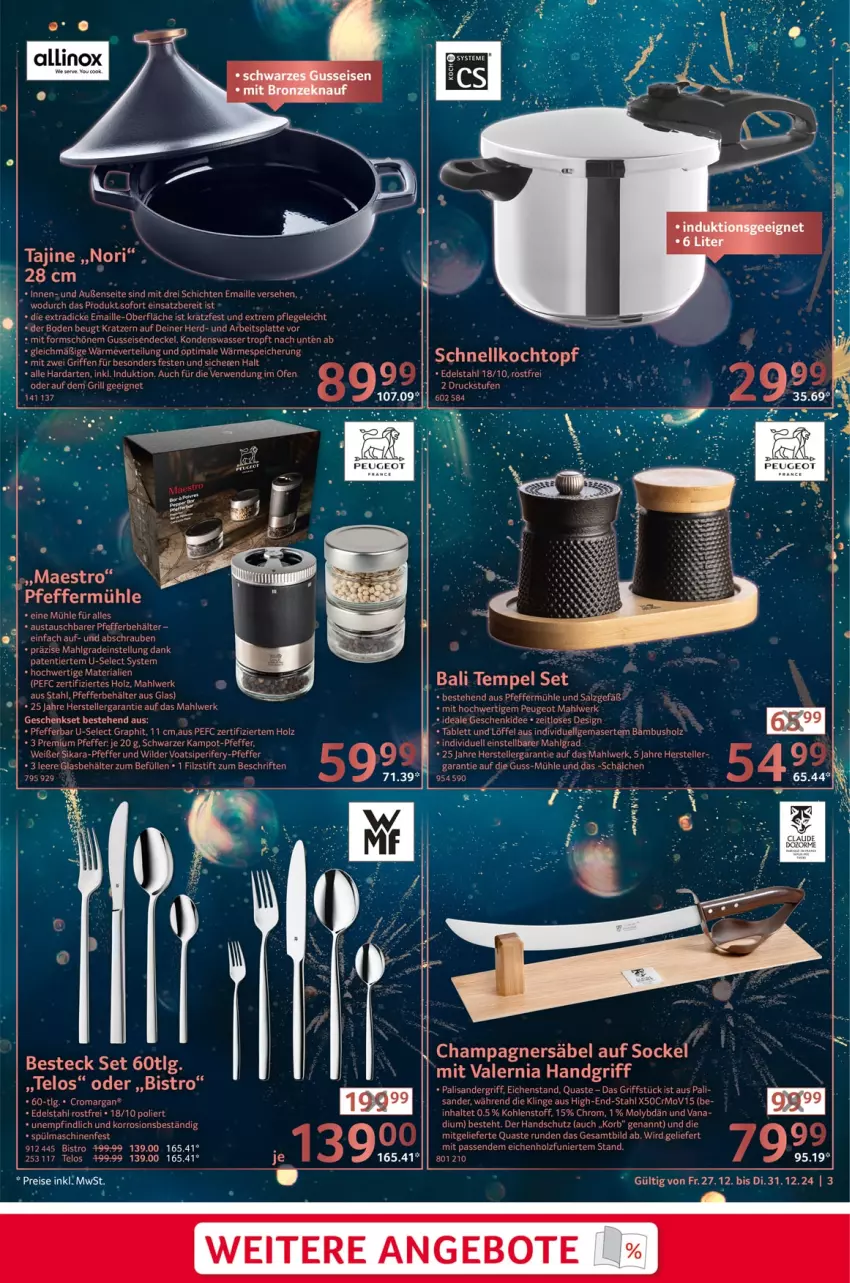 Aktueller Prospekt Selgros - Silvester - von 27.12 bis 31.12.2024 - strona 3 - produkty: angebot, angebote, besteck, champagne, champagner, geschenkset, Holz, Kochtopf, korb, LG, pfeffer, Pfeffermühle, Quaste, Schnellkochtopf, Ti, topf, Wild, Yo