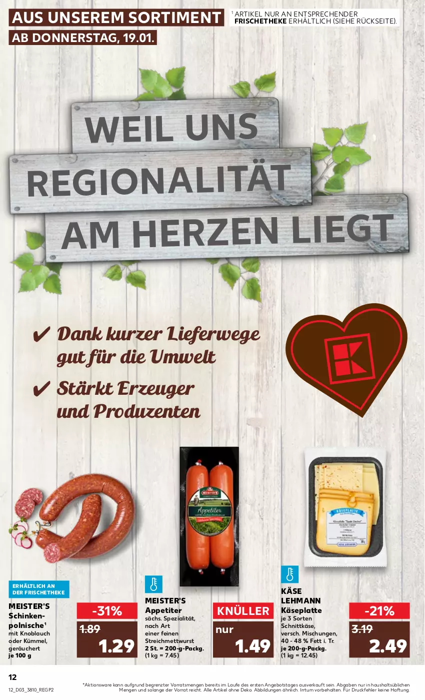 Aktueller Prospekt Kaufland - von 19.01 bis 25.01.2023 - strona 12 - produkty: angebot, eis, ente, Käse, knoblauch, latte, Meister, Mett, mettwurst, mit knoblauch, rwe, schinken, schnittkäse, Spezi, Ti, wurst, ZTE