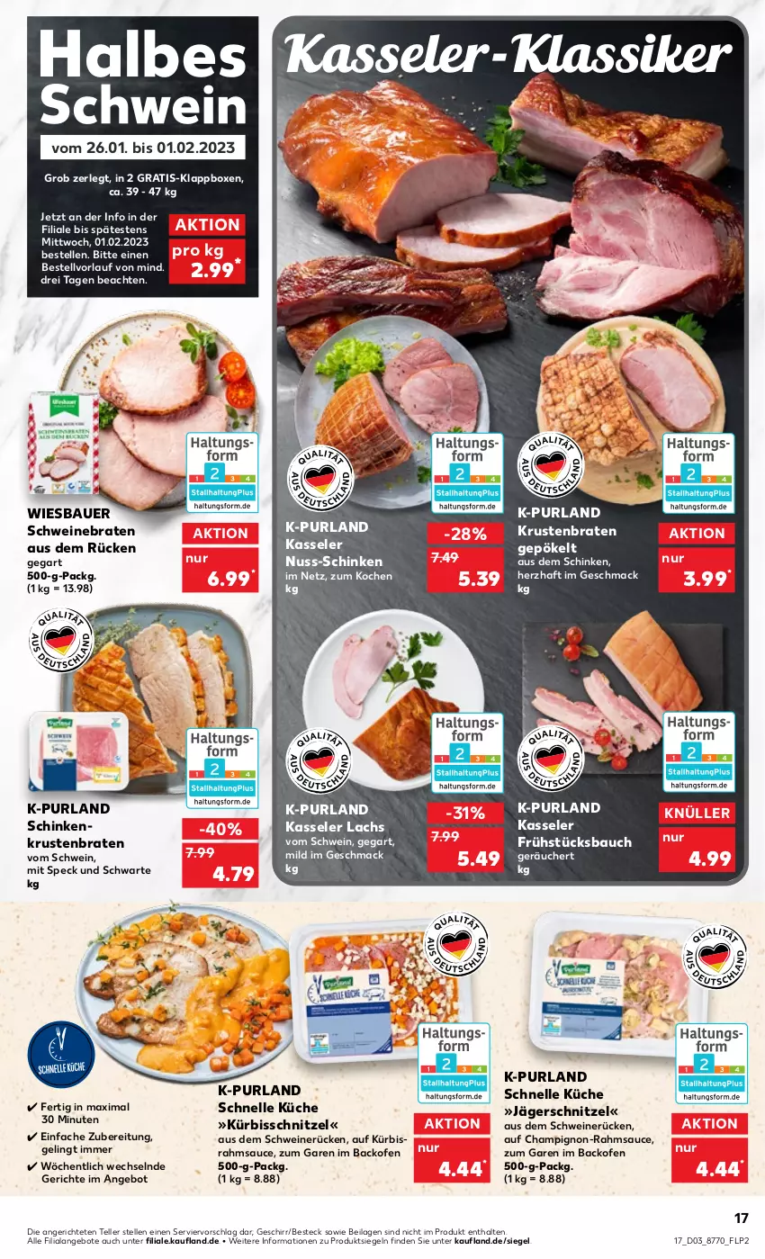 Aktueller Prospekt Kaufland - von 19.01 bis 25.01.2023 - strona 17 - produkty: angebot, angebote, auer, backofen, Bau, Bauer, besteck, braten, champignon, elle, geschirr, ilag, kasseler, Klappbox, krustenbraten, küche, Kürbis, lachs, mac, nuss, Ofen, purland, sauce, schinken, schnitzel, schwein, schweine, schweinebraten, schweinerücken, Speck, teller, Ti, wein, weine, wiesbauer