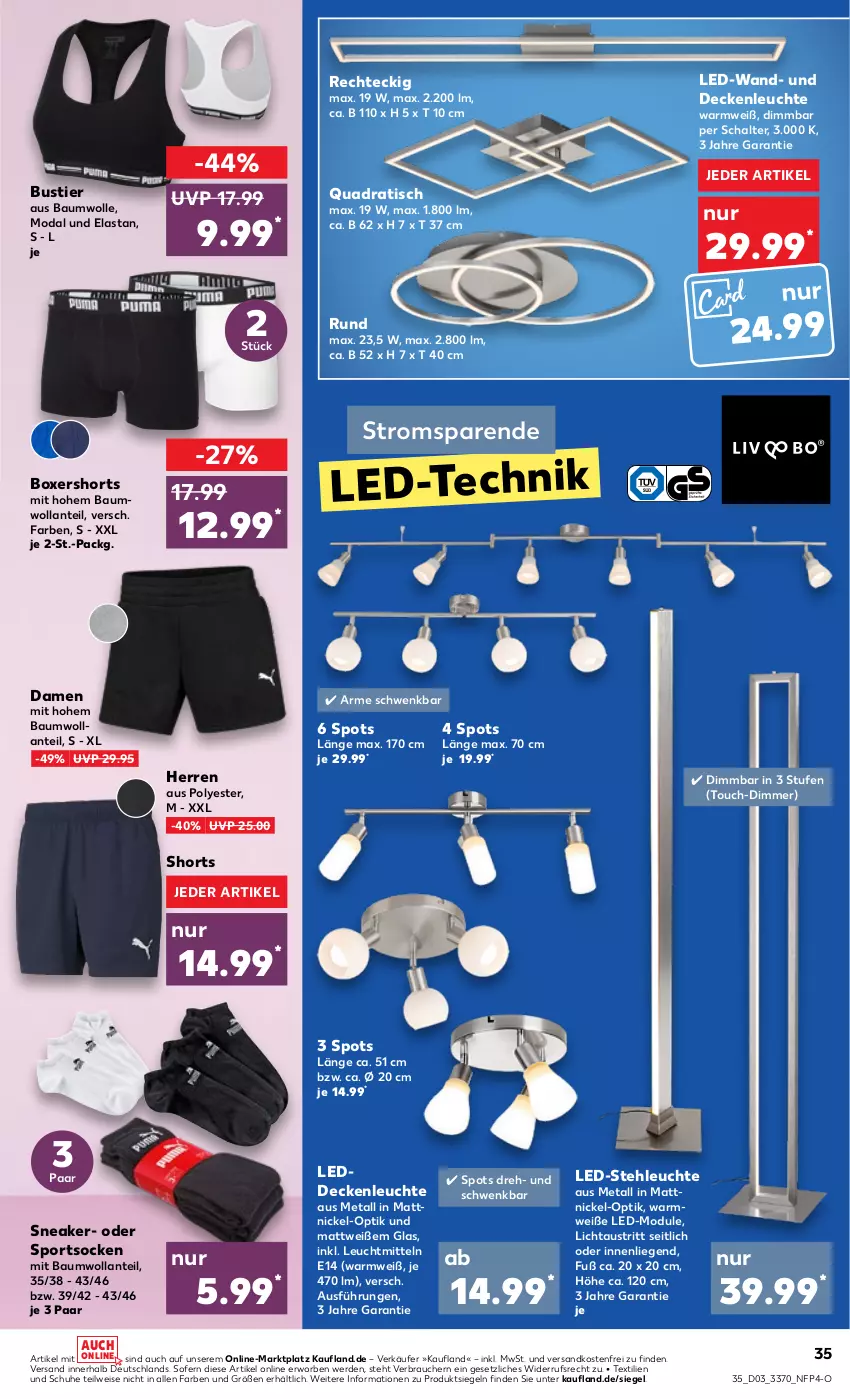 Aktueller Prospekt Kaufland - von 19.01 bis 25.01.2023 - strona 35 - produkty: aust, Bau, baumwolle, decke, deckenleuchte, dimmer, eis, erde, led-stehleuchte, Leuchte, leuchtmittel, Liege, ndk, quad, Rauch, Schal, schuhe, shorts, sneaker, socken, Sport, sportsocken, stehleuchte, Stier, Ti, tisch, versandkostenfrei, wolle