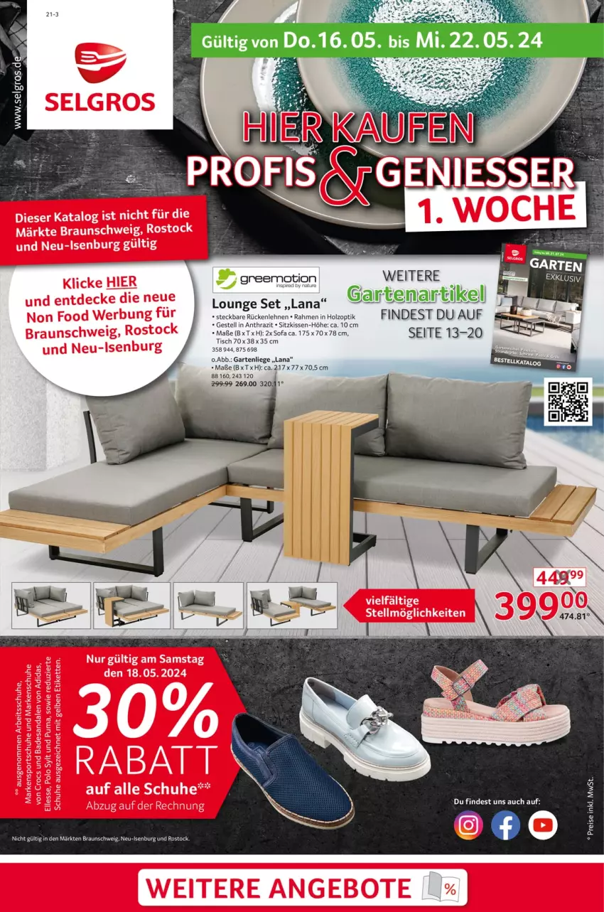 Aktueller Prospekt Selgros - Non Food - von 16.05 bis 22.05.2024 - strona 1 - produkty: braun, Garten, gartenliege, greemotion, Holz, kissen, Liege, rückenlehne, sitzkissen, Sofa, tee, Ti, tisch