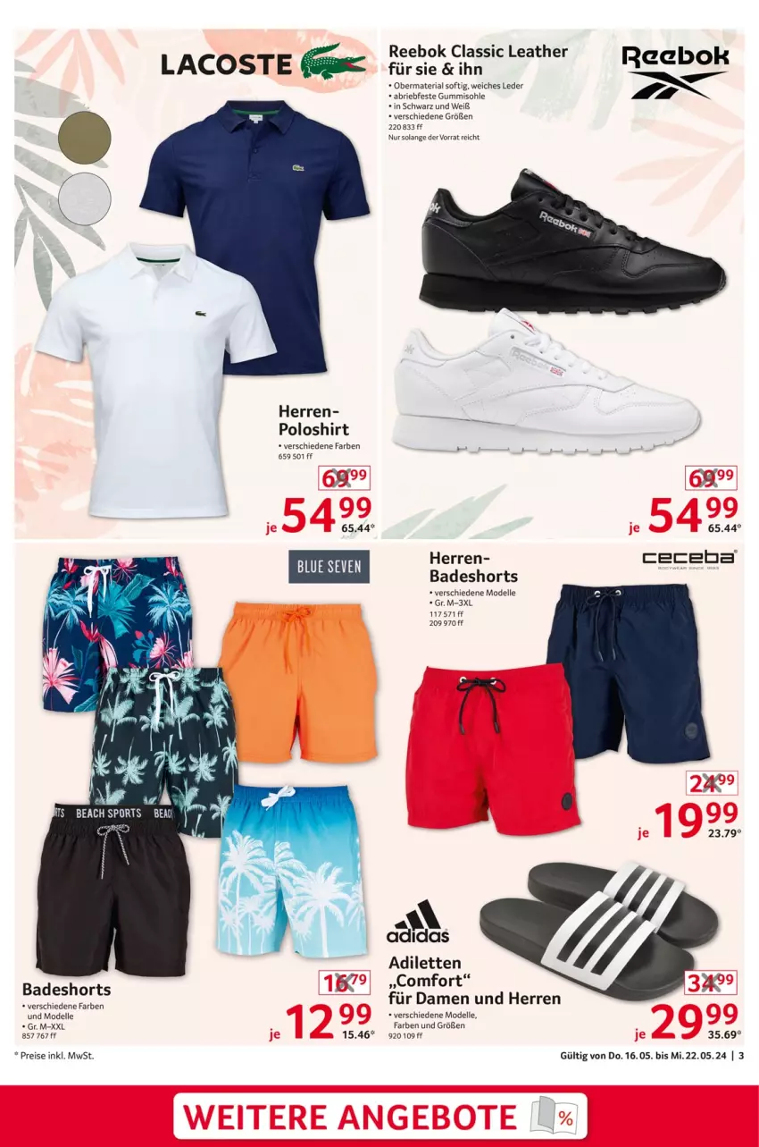 Aktueller Prospekt Selgros - Non Food - von 16.05 bis 22.05.2024 - strona 3 - produkty: Adidas, Bad, badeshorts, brie, dell, eis, elle, Mode, poloshirt, Reebok, reis, Ria, shirt, shorts, Ti